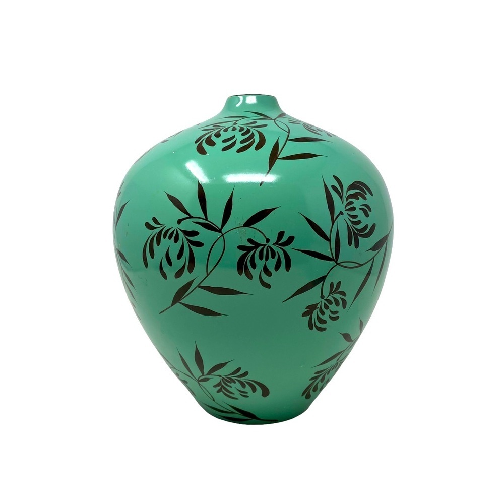 Beautiful Hand Painted | Vase | Mint Green with Brown | Floral Design | Vintage